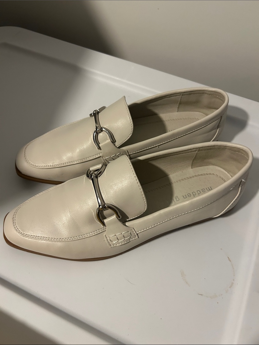 Madden Girl Cream Leather Bit Loafers